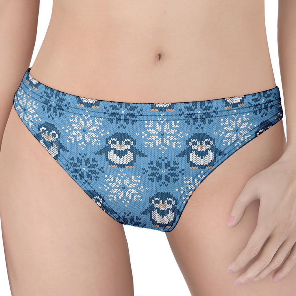 Snowy Penguin Knitted Pattern Print Women's Thong