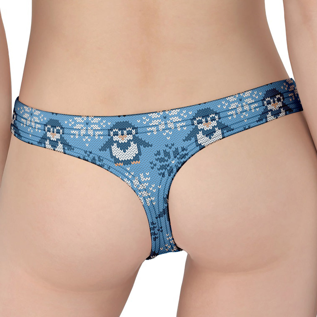 Snowy Penguin Knitted Pattern Print Women's Thong