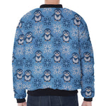 Snowy Penguin Knitted Pattern Print Zip Sleeve Bomber Jacket