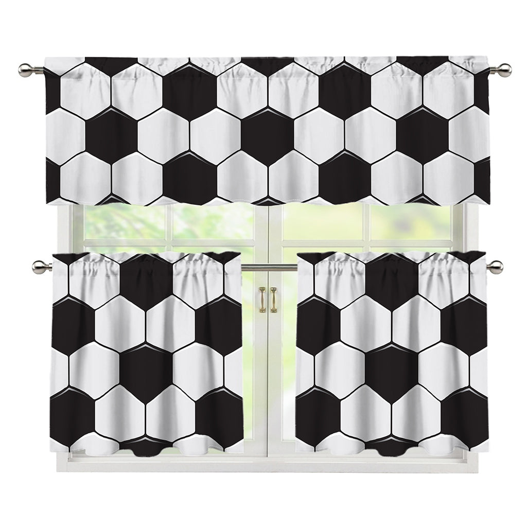 Soccer Ball Print 3 Piece Kitchen Curtains