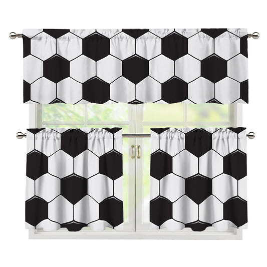 Soccer Ball Print 3 Piece Kitchen Curtains