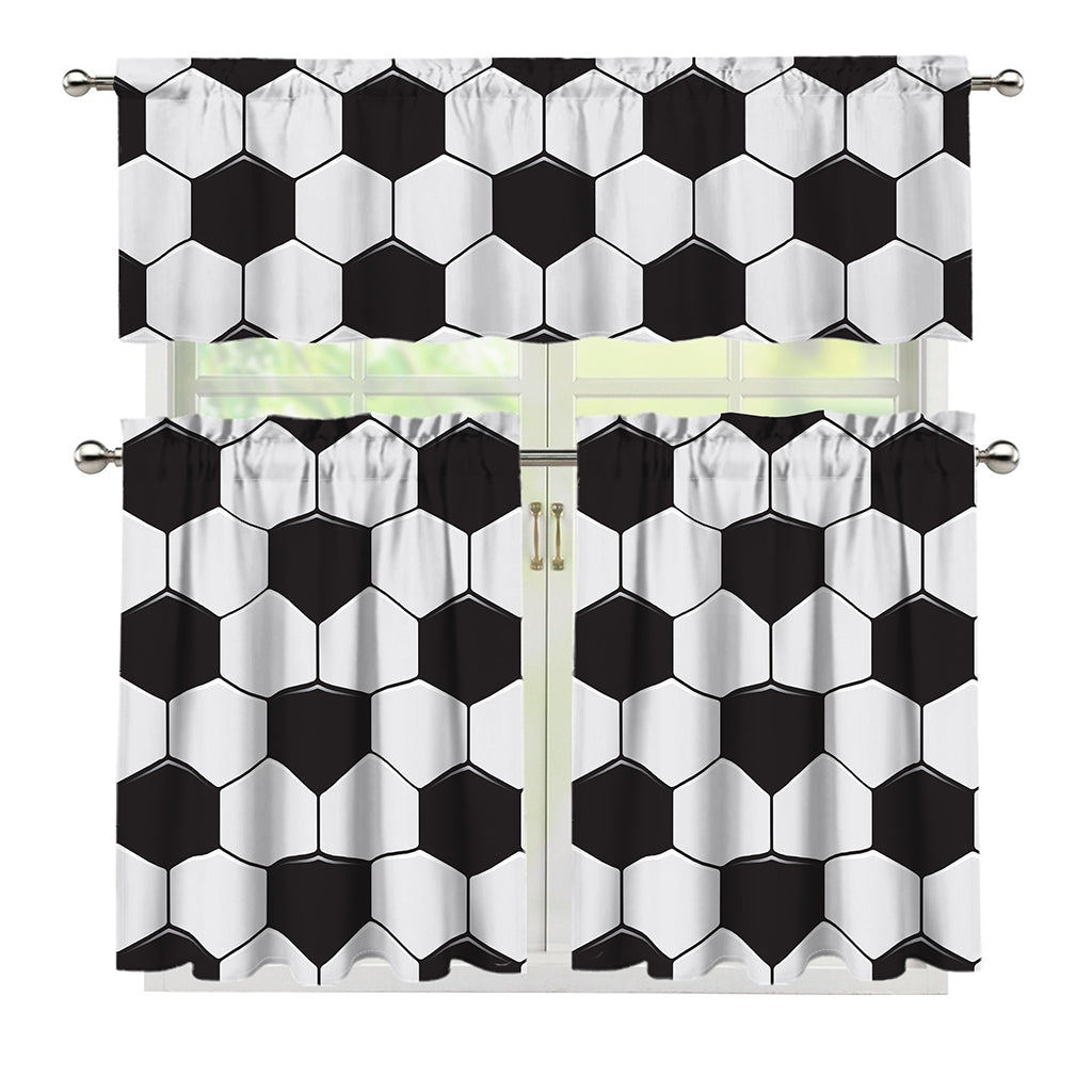 Soccer Ball Print 3 Piece Kitchen Curtains
