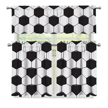 Soccer Ball Print 3 Piece Kitchen Curtains