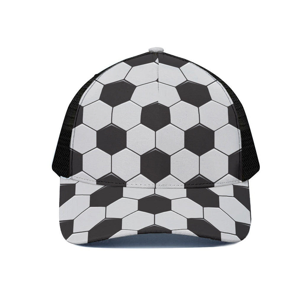 Soccer Ball Print Black Mesh Trucker Cap