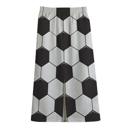 Soccer Ball Print Cotton Front Slit Maxi Skirt