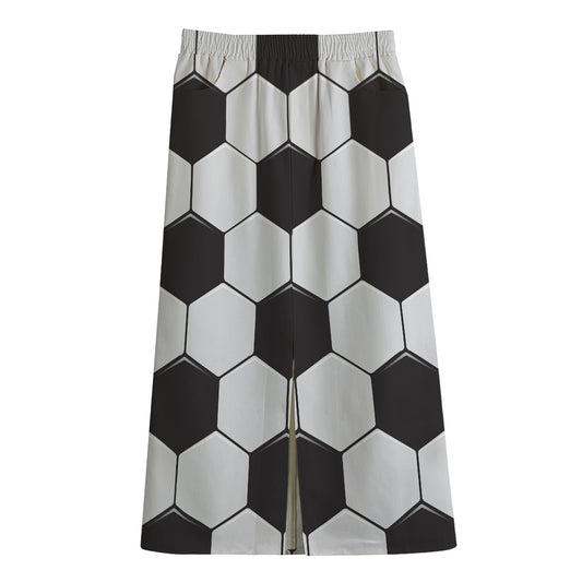 Soccer Ball Print Cotton Front Slit Maxi Skirt