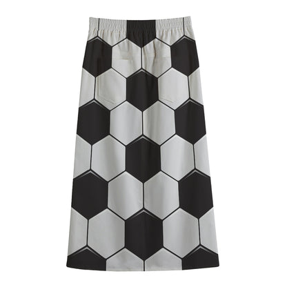 Soccer Ball Print Cotton Front Slit Maxi Skirt