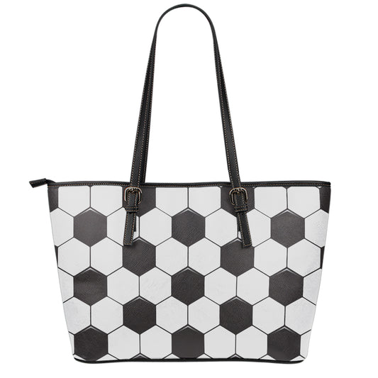 Soccer Ball Print Leather Tote Bag