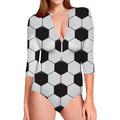Soccer Ball Print Long Sleeve Swimsuit