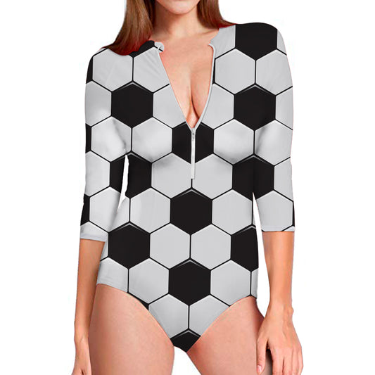 Soccer Ball Print Long Sleeve Swimsuit