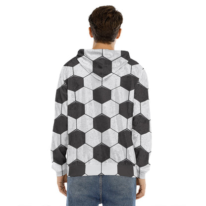 Soccer Ball Print Men's Velvet Pullover Hoodie