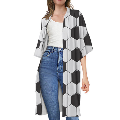 Soccer Ball Print Open Front Beach Cover Up