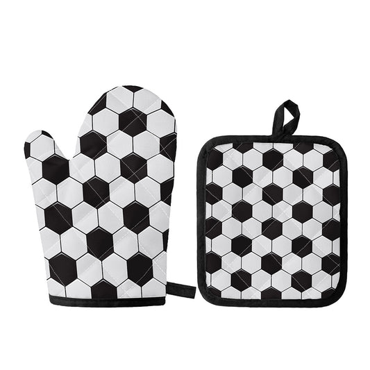 Soccer Ball Print Oven Mitt And Pot Holder Set