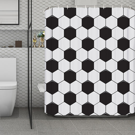 Soccer Ball Print Polyester Shower Curtain