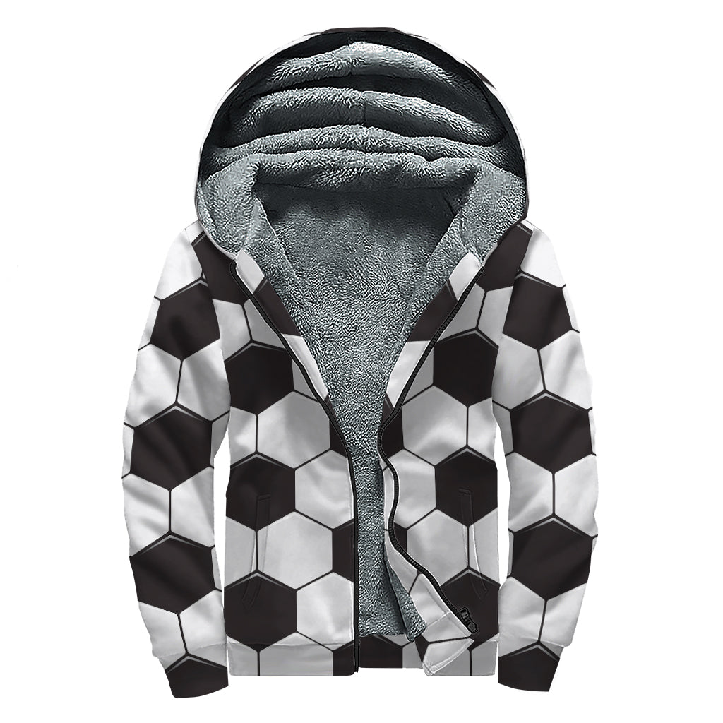 Soccer Ball Print Sherpa Lined Zip Up Hoodie