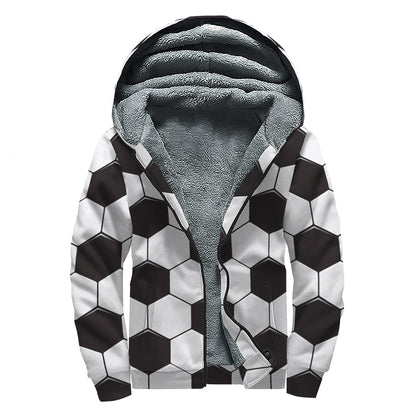 Soccer Ball Print Sherpa Lined Zip Up Hoodie