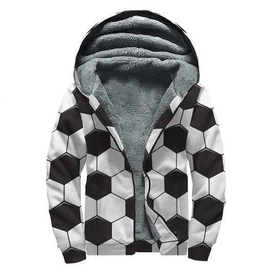 Soccer Ball Print Sherpa Lined Zip Up Hoodie