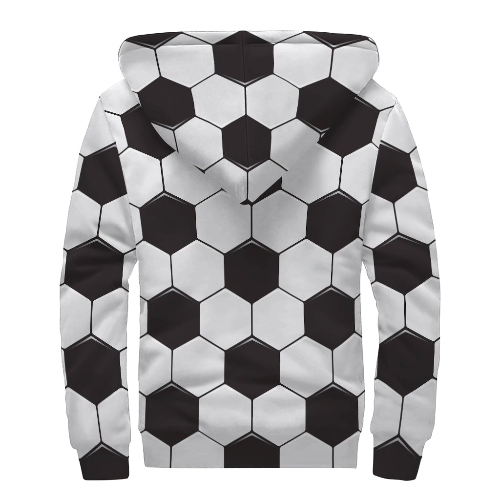Soccer Ball Print Sherpa Lined Zip Up Hoodie