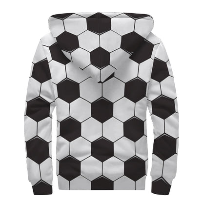 Soccer Ball Print Sherpa Lined Zip Up Hoodie
