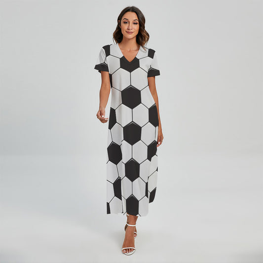 Soccer Ball Print Short Sleeve Maxi Dress