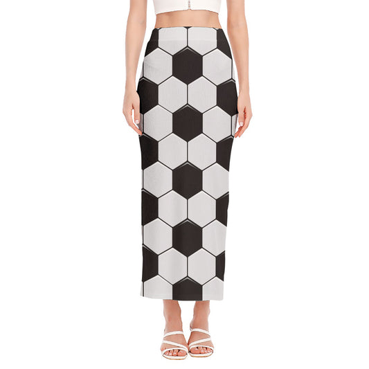Soccer Ball Print Side Slit Maxi Skirt