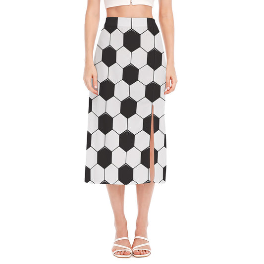 Soccer Ball Print Side Slit Midi Skirt