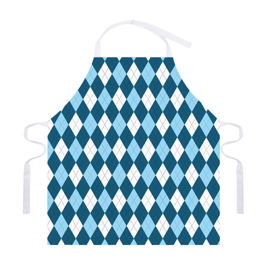 Soft Blue Argyle Pattern Print Adjustable Apron