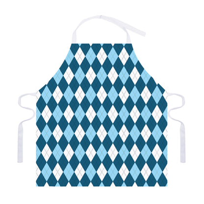 Soft Blue Argyle Pattern Print Adjustable Apron