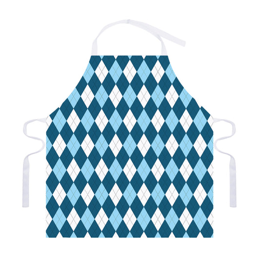 Soft Blue Argyle Pattern Print Adjustable Apron