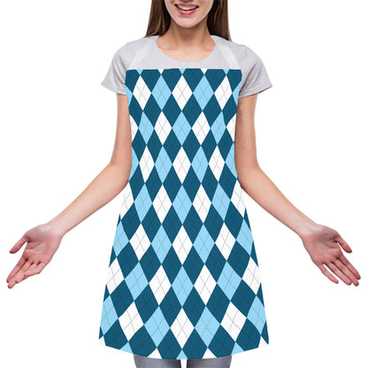 Soft Blue Argyle Pattern Print Adjustable Apron