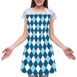 Soft Blue Argyle Pattern Print Adjustable Apron