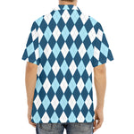 Soft Blue Argyle Pattern Print Aloha Shirt