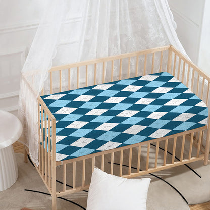 Soft Blue Argyle Pattern Print Baby Crib Sheet