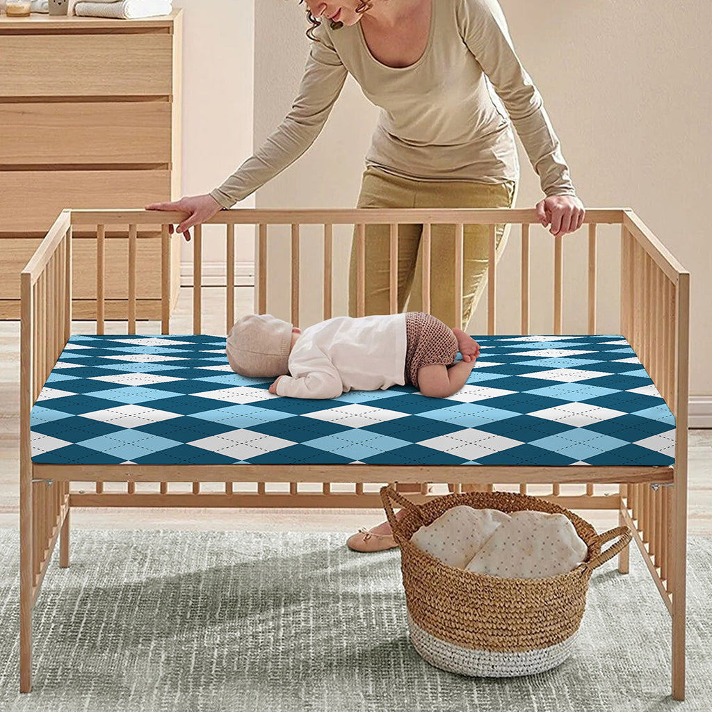 Soft Blue Argyle Pattern Print Baby Crib Sheet