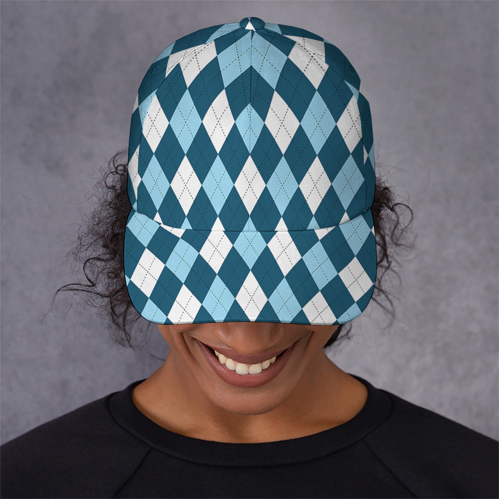 Soft Blue Argyle Pattern Print Baseball Cap