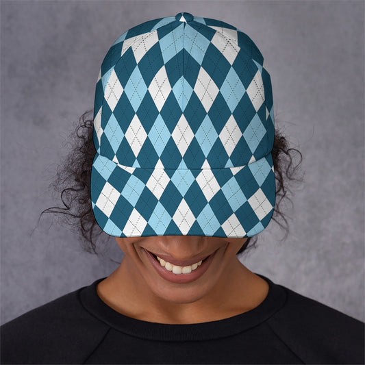 Soft Blue Argyle Pattern Print Baseball Cap