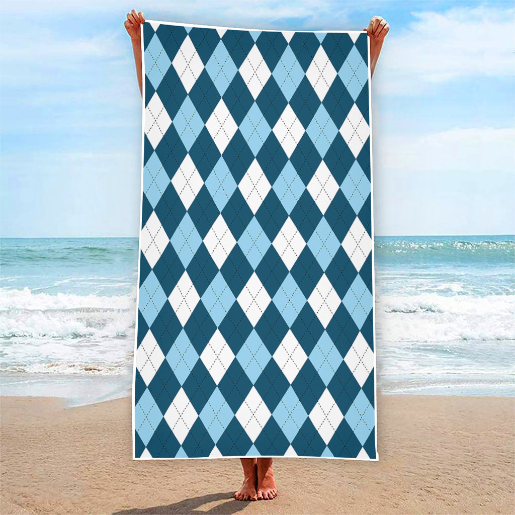 Soft Blue Argyle Pattern Print Beach Towel