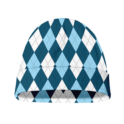 Soft Blue Argyle Pattern Print Beanie