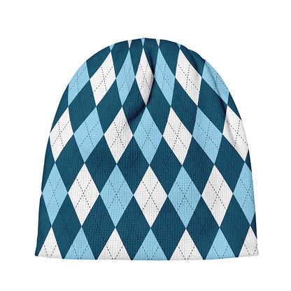 Soft Blue Argyle Pattern Print Beanie