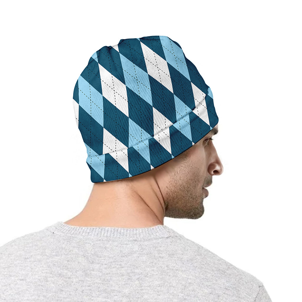 Soft Blue Argyle Pattern Print Beanie
