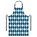 Soft Blue Argyle Pattern Print Bib Apron With Pocket