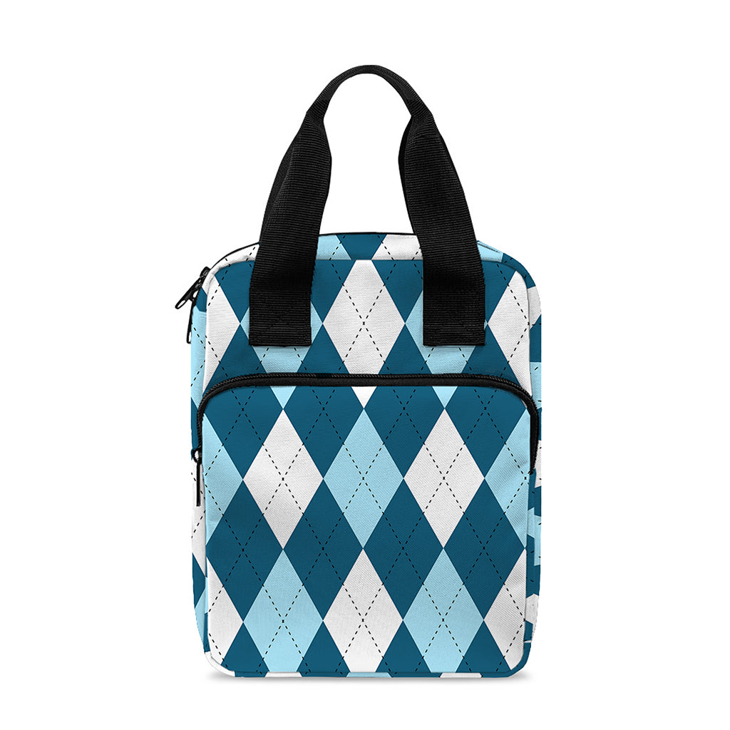 Soft Blue Argyle Pattern Print Bible Tote Bag