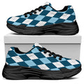 Soft Blue Argyle Pattern Print Black Chunky Shoes