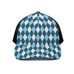 Soft Blue Argyle Pattern Print Black Mesh Trucker Cap