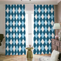 Soft Blue Argyle Pattern Print Dimout Pencil Pleat Curtains