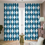 Soft Blue Argyle Pattern Print Blackout Pencil Pleat Curtains