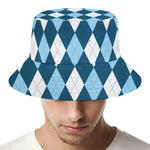Soft Blue Argyle Pattern Print Bucket Hat
