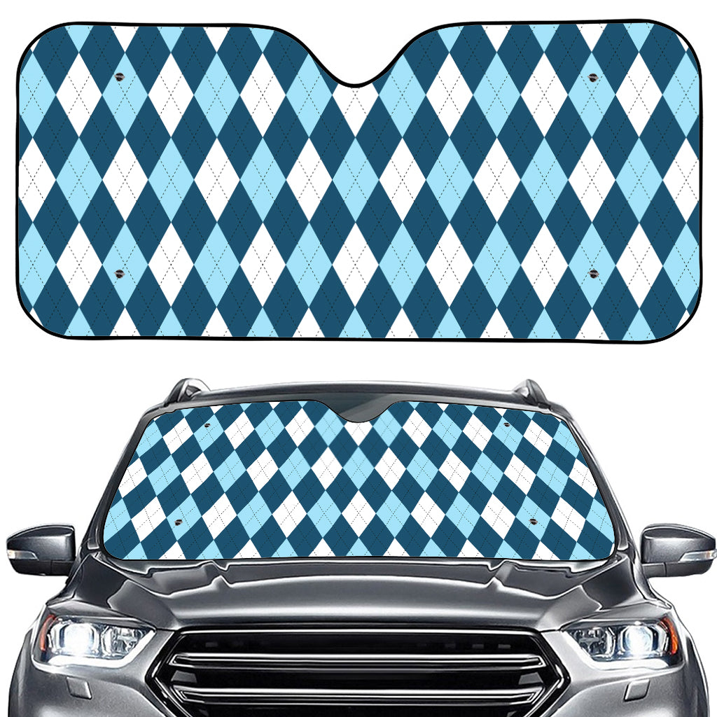 Soft Blue Argyle Pattern Print Car Windshield Sun Shade