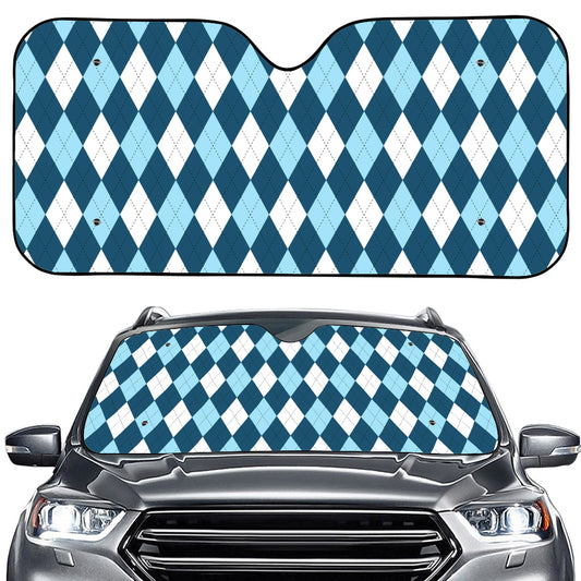 Soft Blue Argyle Pattern Print Car Windshield Sun Shade