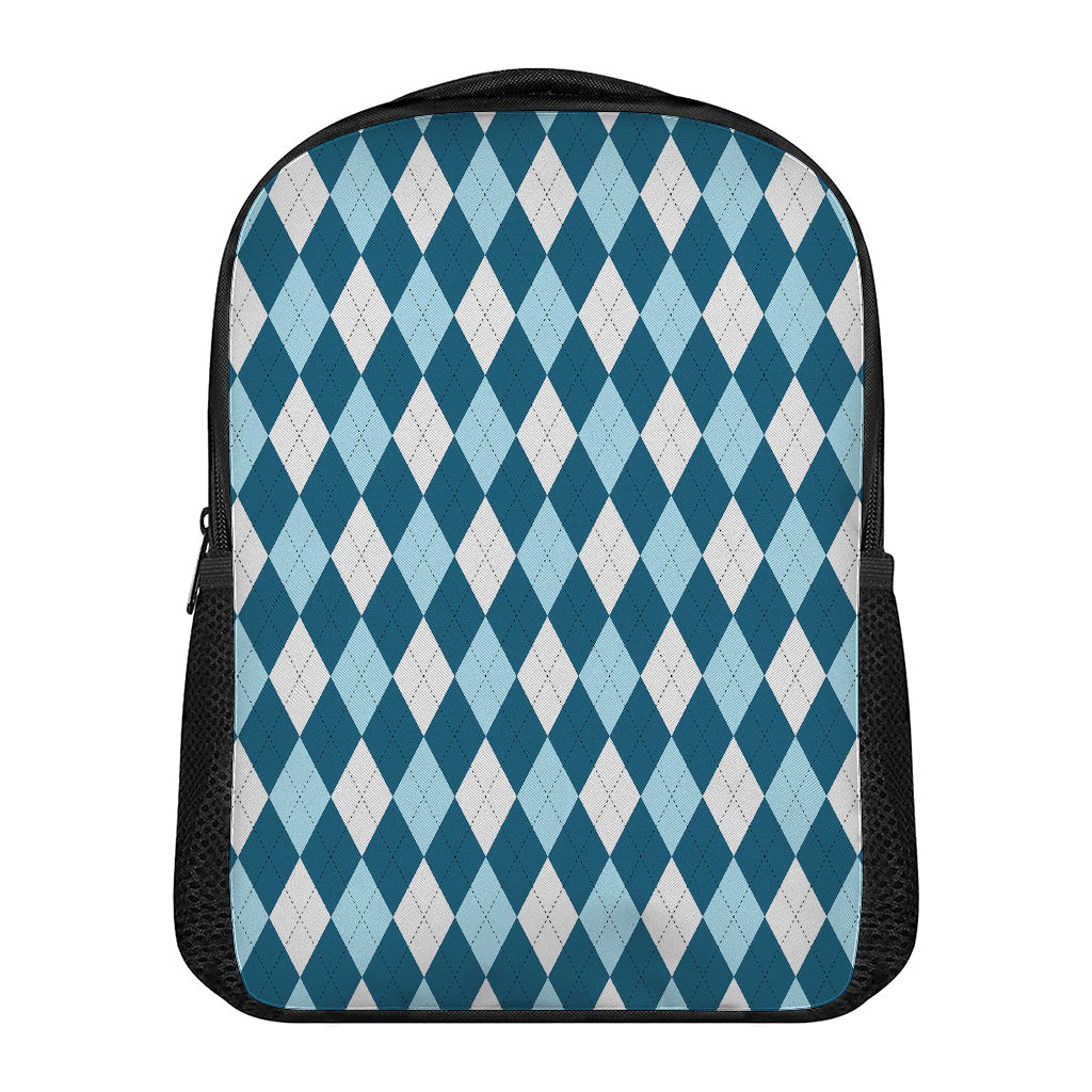 Soft Blue Argyle Pattern Print Casual Backpack